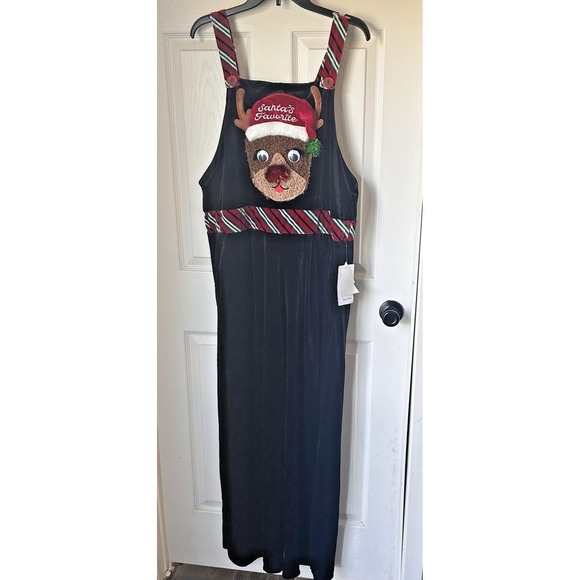 Velvet Reindeer Christmas Ugly Jumpsuit Romper Overalls XXL Black New! BxDD - Picture 1 of 13